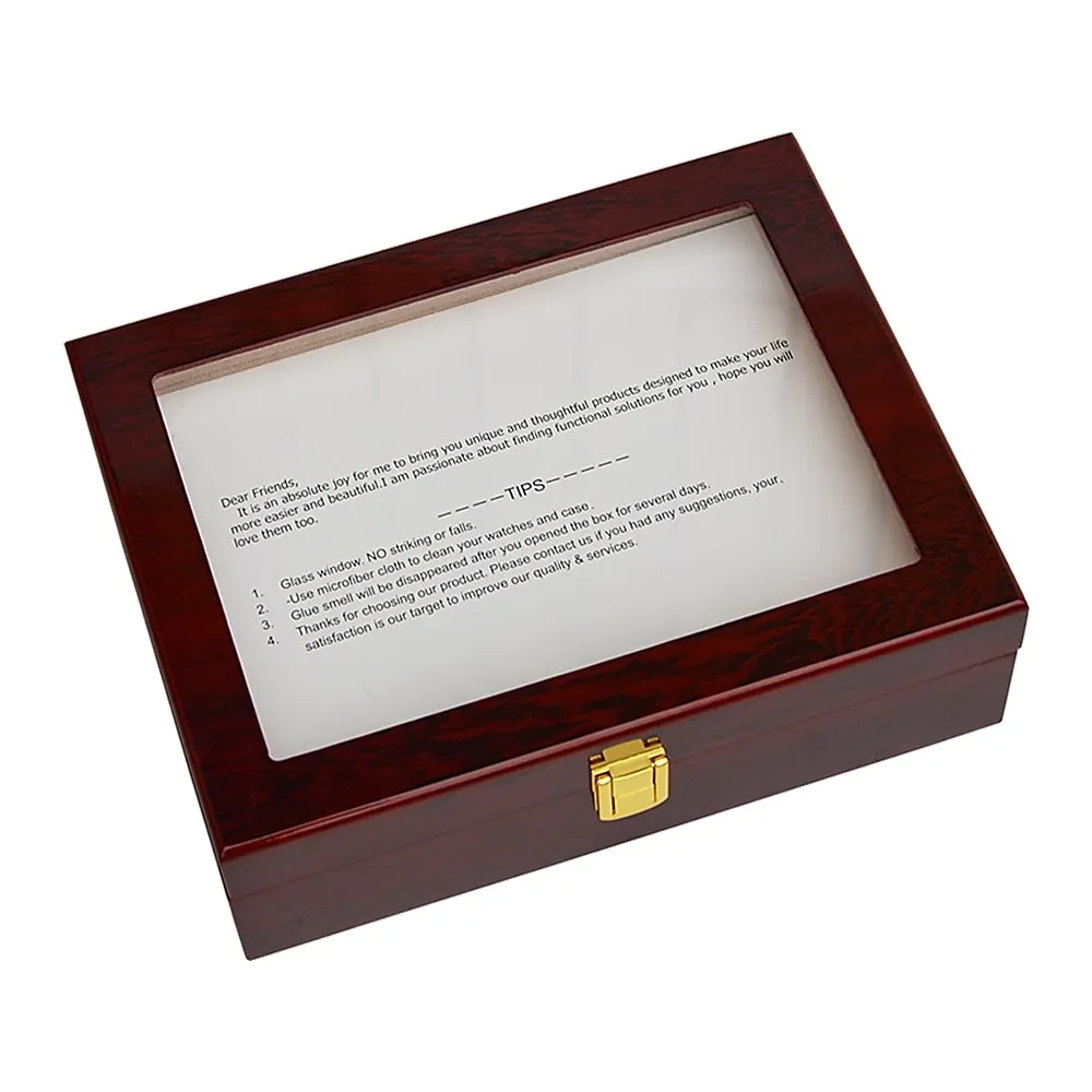 10 Grids Wooden Watch Case Glass Jewellery Storage Holder Box Wood Display