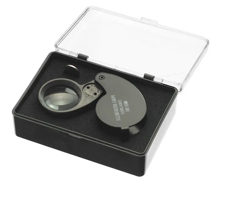 10 x 25MM, 2LED Illuminated Jeweler's Loupe in a Plastic Storage Box, Black Body