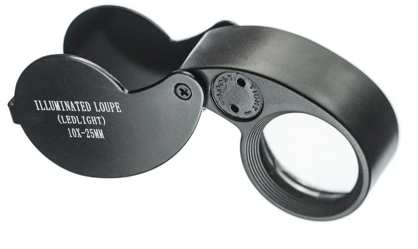 10 x 25MM, 2LED Illuminated Jeweler's Loupe in a Plastic Storage Box, Black Body