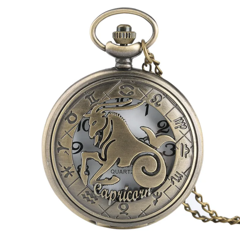 12 Constellation Astrology Zodiac Retro Pocket Watch