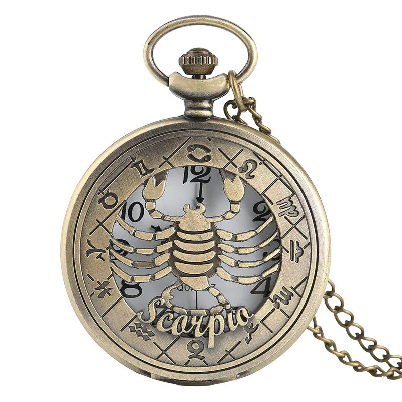 12 Constellation Astrology Zodiac Retro Pocket Watch