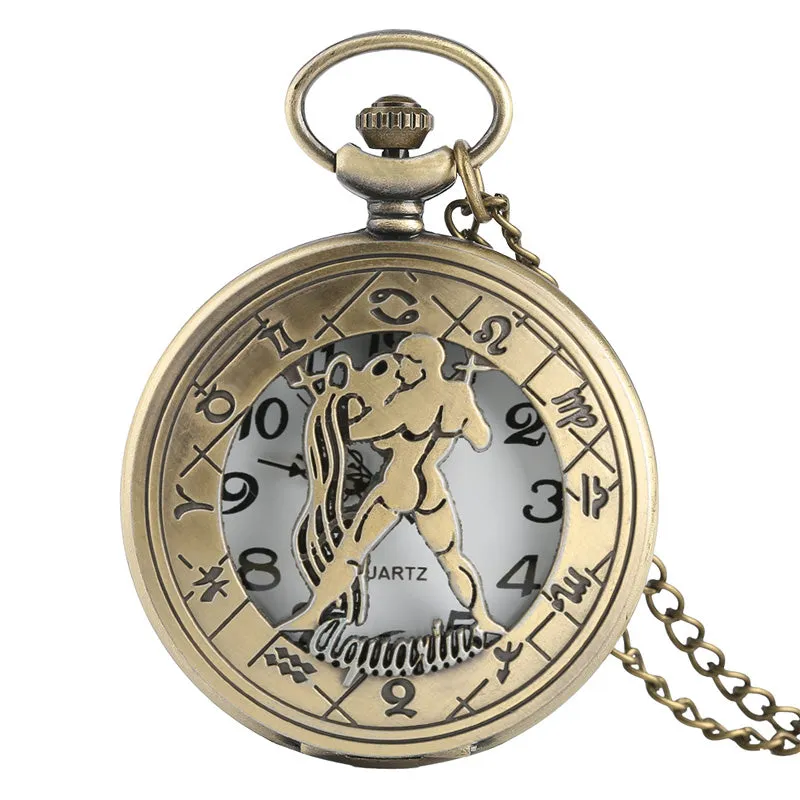 12 Constellation Astrology Zodiac Retro Pocket Watch