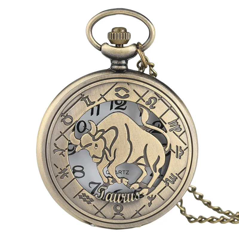 12 Constellation Astrology Zodiac Retro Pocket Watch