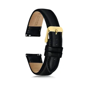 18mm Women's Watch Bands, 20mm Women's Leather Watch Bands, Easy Interchangeable Watch Band, Quick Release, Gold Plated Buckle Black 18mm