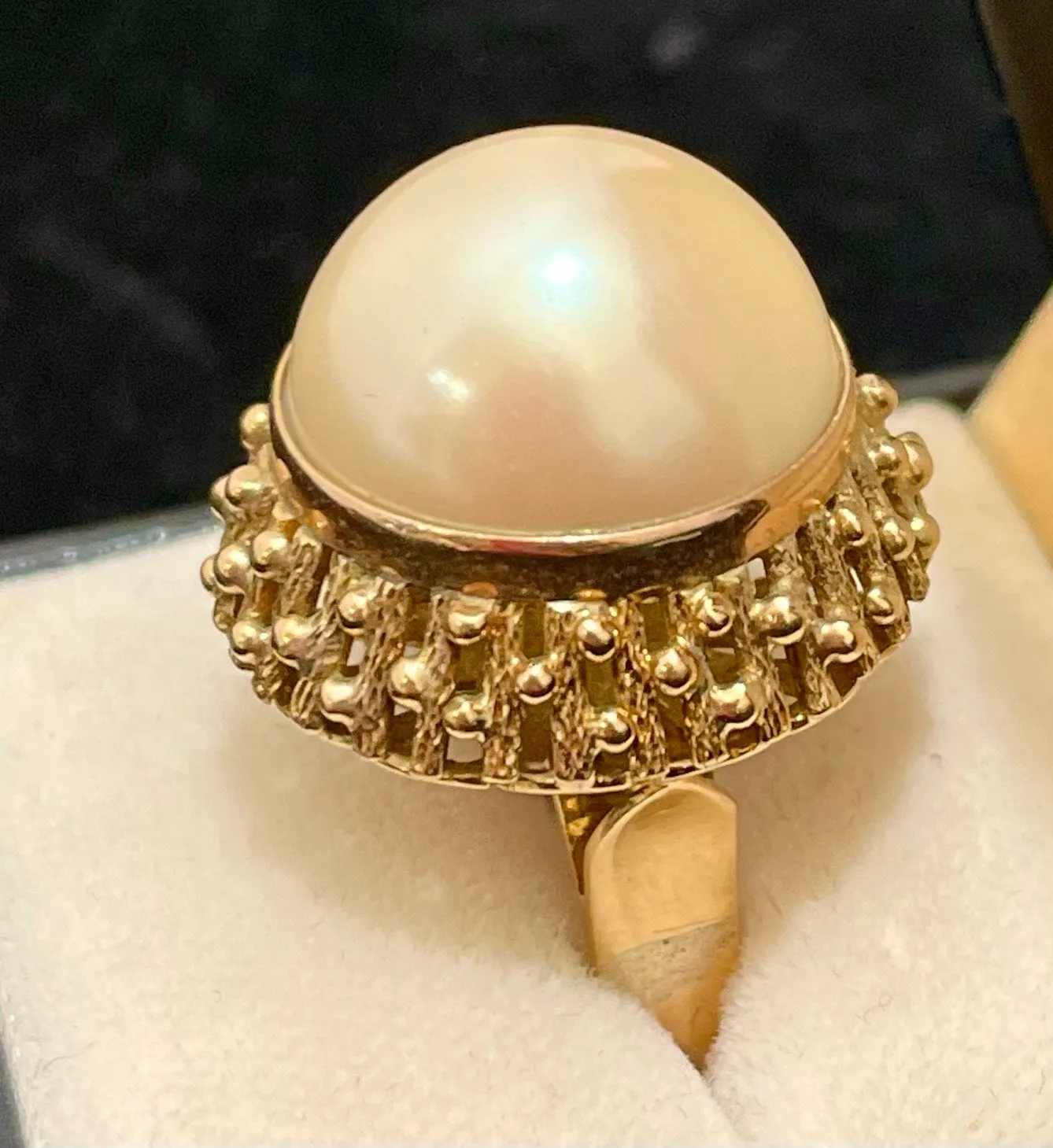 1940s Handmade Intricate SYG Ring w/ Mabe Pinkish Pearl - $8K APR Value w/ CoA!