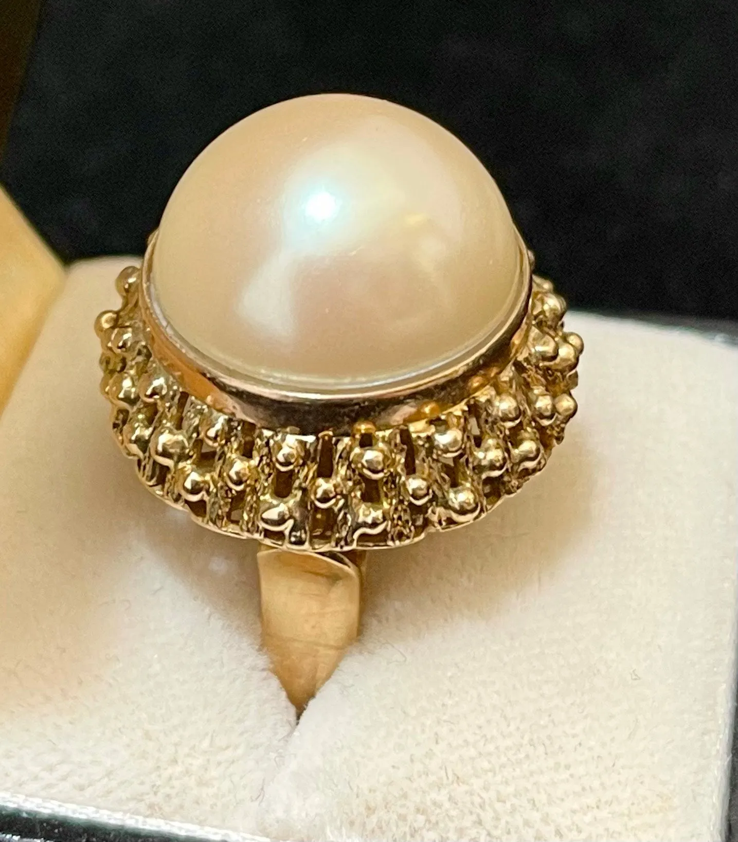 1940s Handmade Intricate SYG Ring w/ Mabe Pinkish Pearl - $8K APR Value w/ CoA!