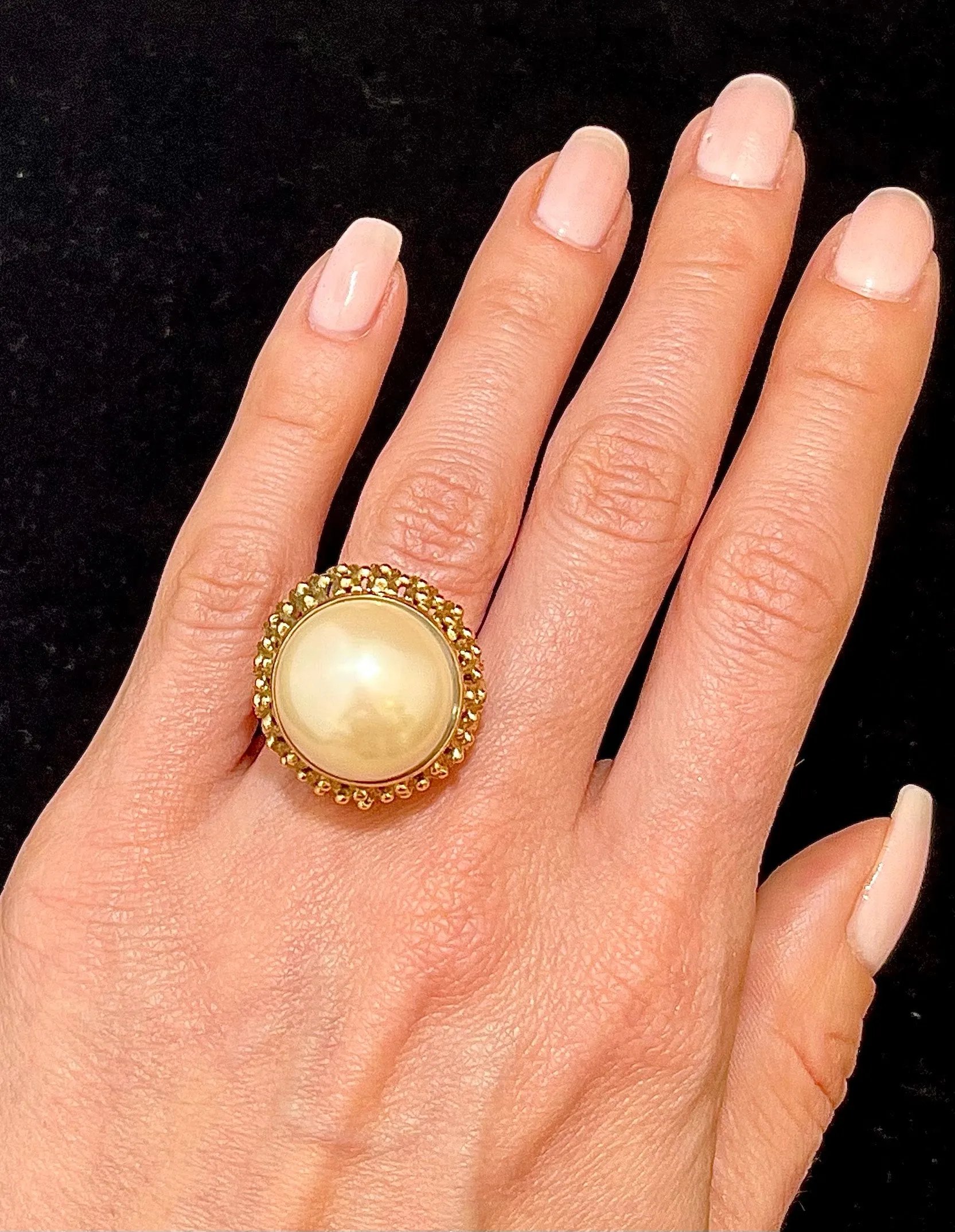 1940s Handmade Intricate SYG Ring w/ Mabe Pinkish Pearl - $8K APR Value w/ CoA!