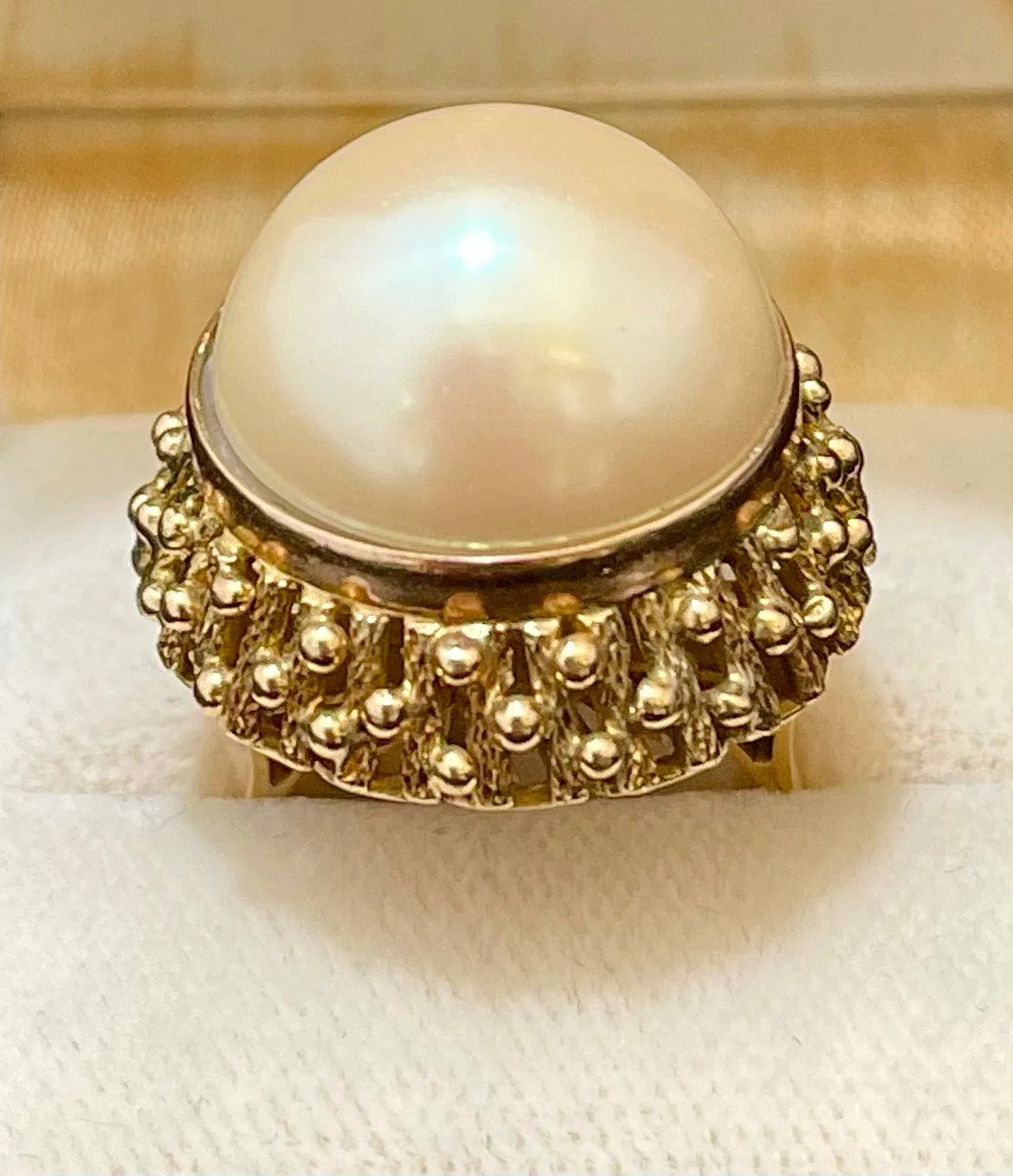 1940s Handmade Intricate SYG Ring w/ Mabe Pinkish Pearl - $8K APR Value w/ CoA!