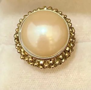 1940s Handmade Intricate SYG Ring w/ Mabe Pinkish Pearl - $8K APR Value w/ CoA!