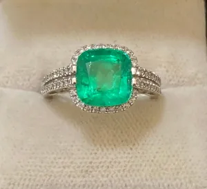1960's Antique Intricate 18K White Gold Emerald & 70-Diamond Ring - $50K Appraisal Value w/CoA}