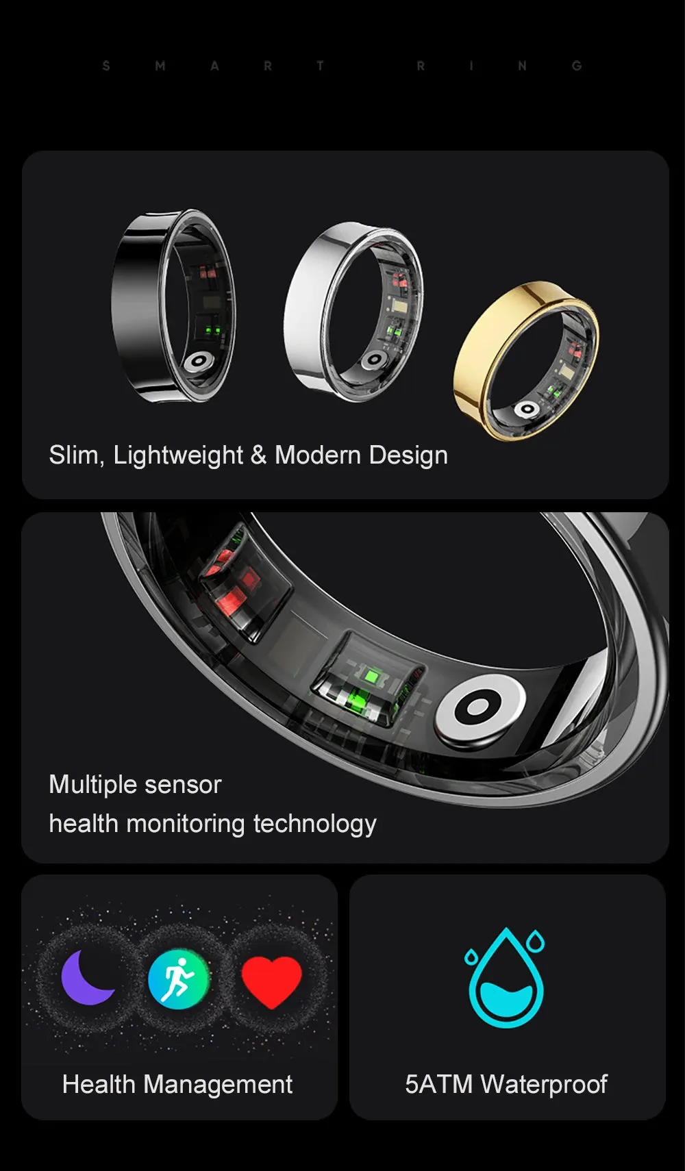 2024 COLMI R09 Smart Ring Men Women with Charging Case, Body Temperature Health and Sleep Monitor For Xiaomi Samsung Phone