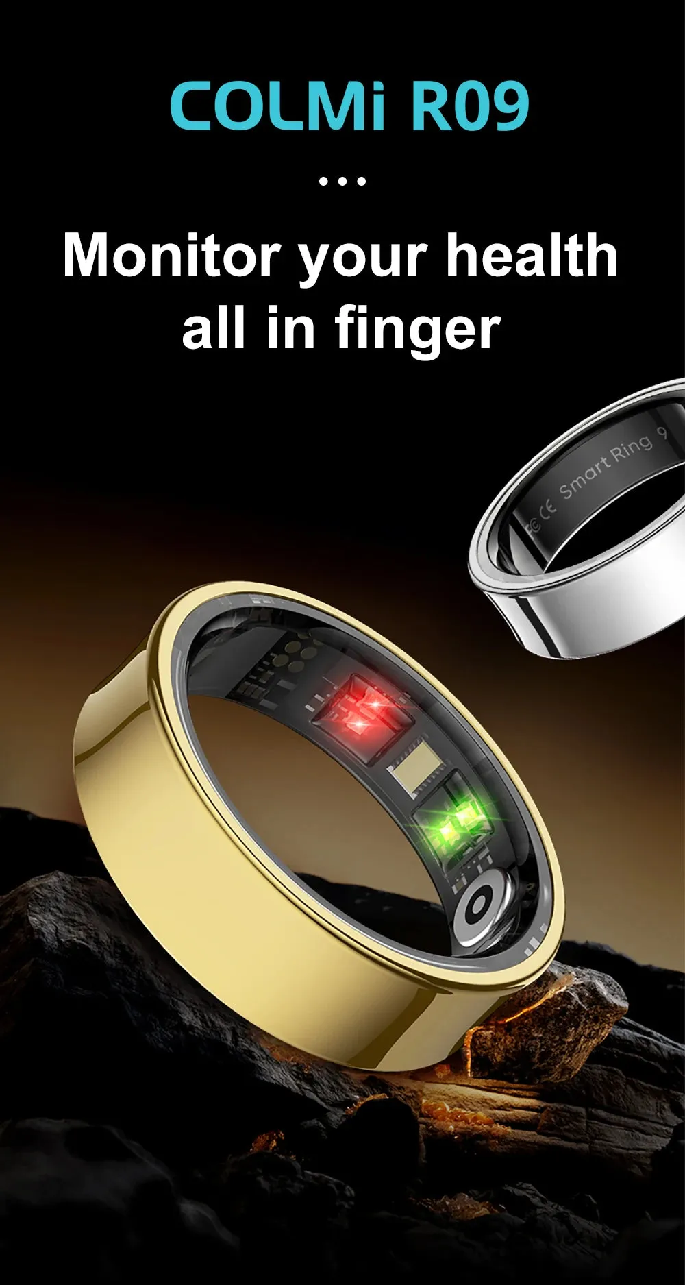2024 COLMI R09 Smart Ring Men Women with Charging Case, Body Temperature Health and Sleep Monitor For Xiaomi Samsung Phone