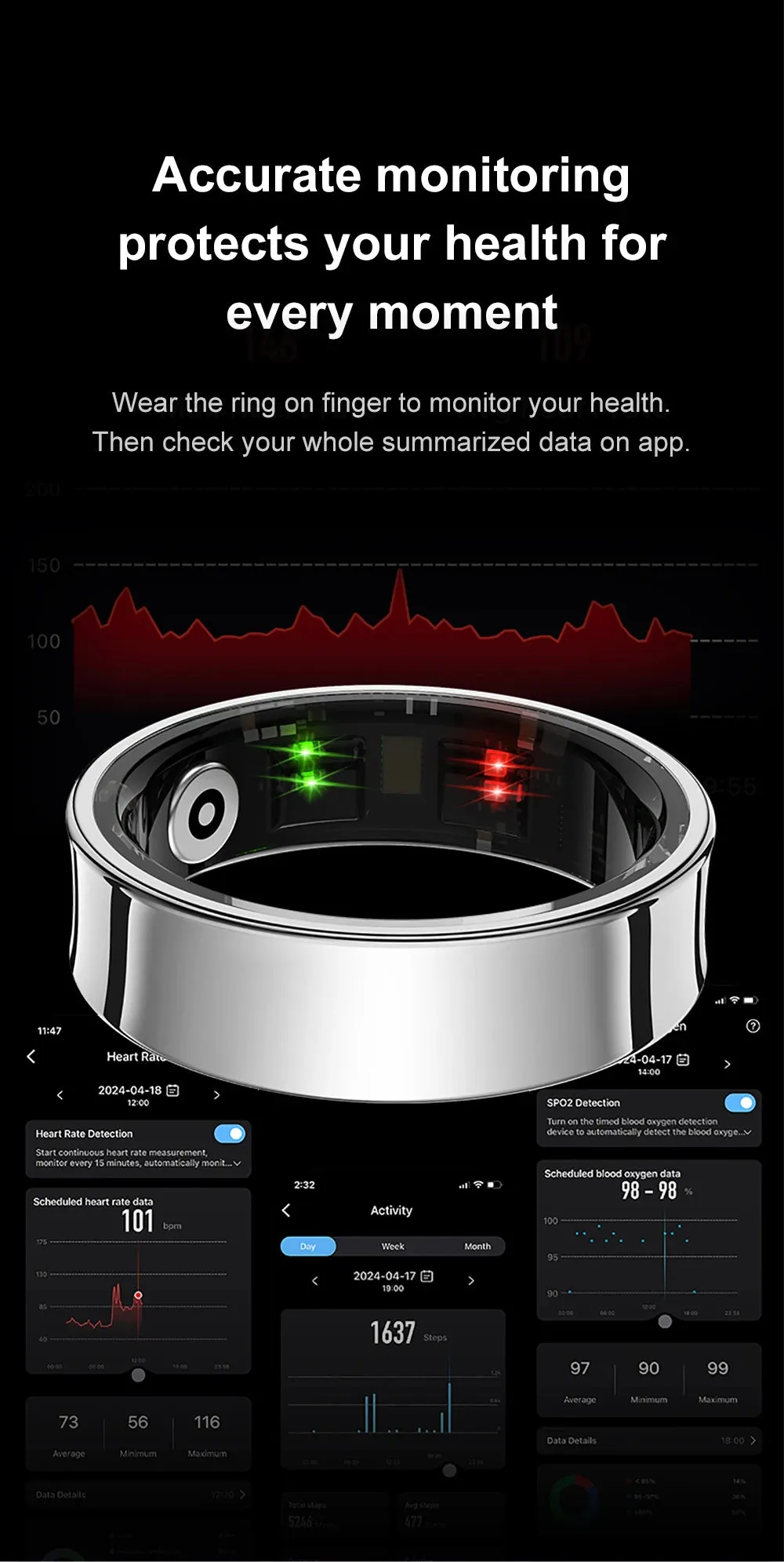 2024 COLMI R09 Smart Ring Men Women with Charging Case, Body Temperature Health and Sleep Monitor For Xiaomi Samsung Phone