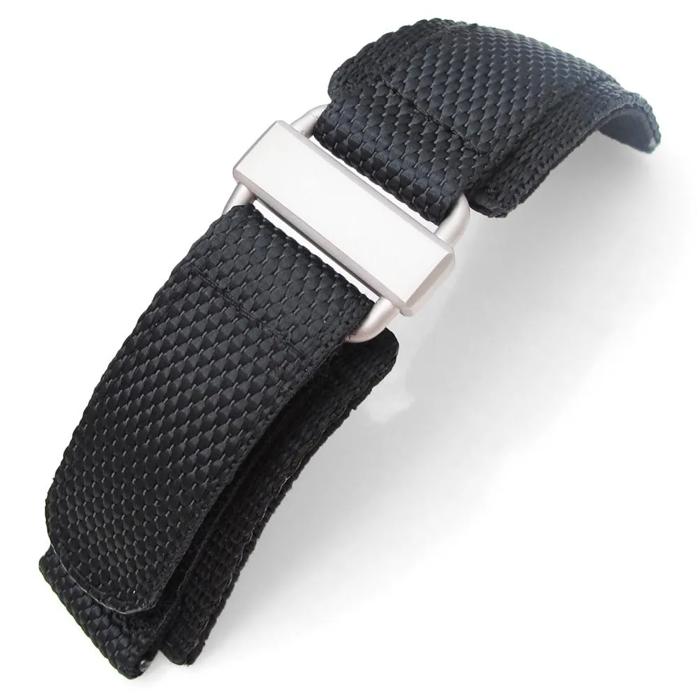 20mm, 22mm, 23mm, 24mm MiLTAT Honeycomb Black Nylon Velcro Fastener Watch Strap Sandblasted Buckle