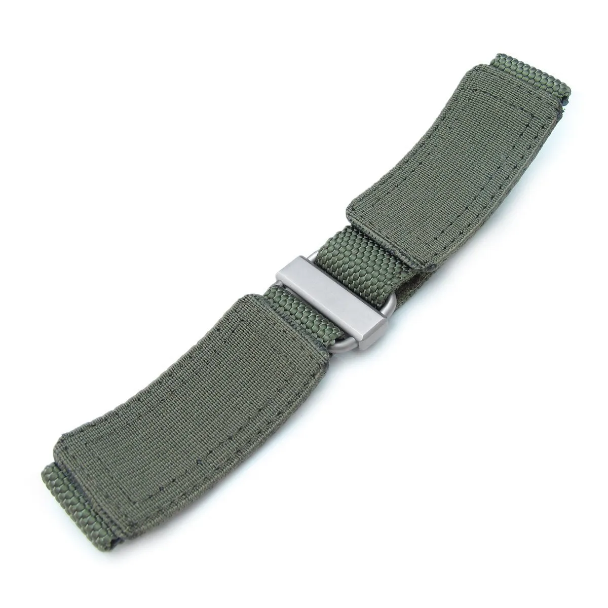 22mm MiLTAT Honeycomb Military Green Nylon Velcro Fastener Watch Strap, Brushed Stainless Buckle, XL
