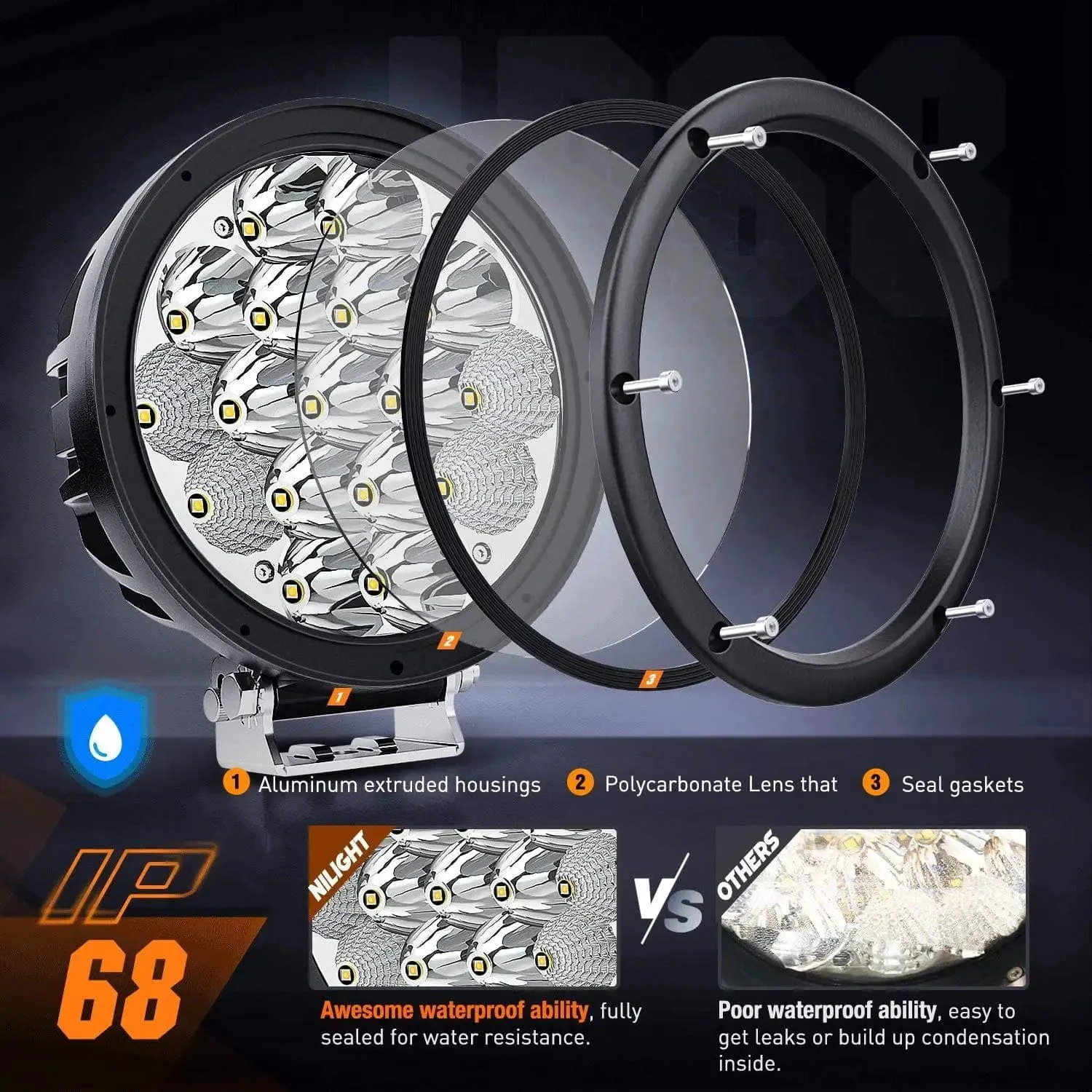 7 Inch 85W 10200LM Round Spot Flood Built-in EMC LED Work Lights (Pair) | 14AWG DT Wire