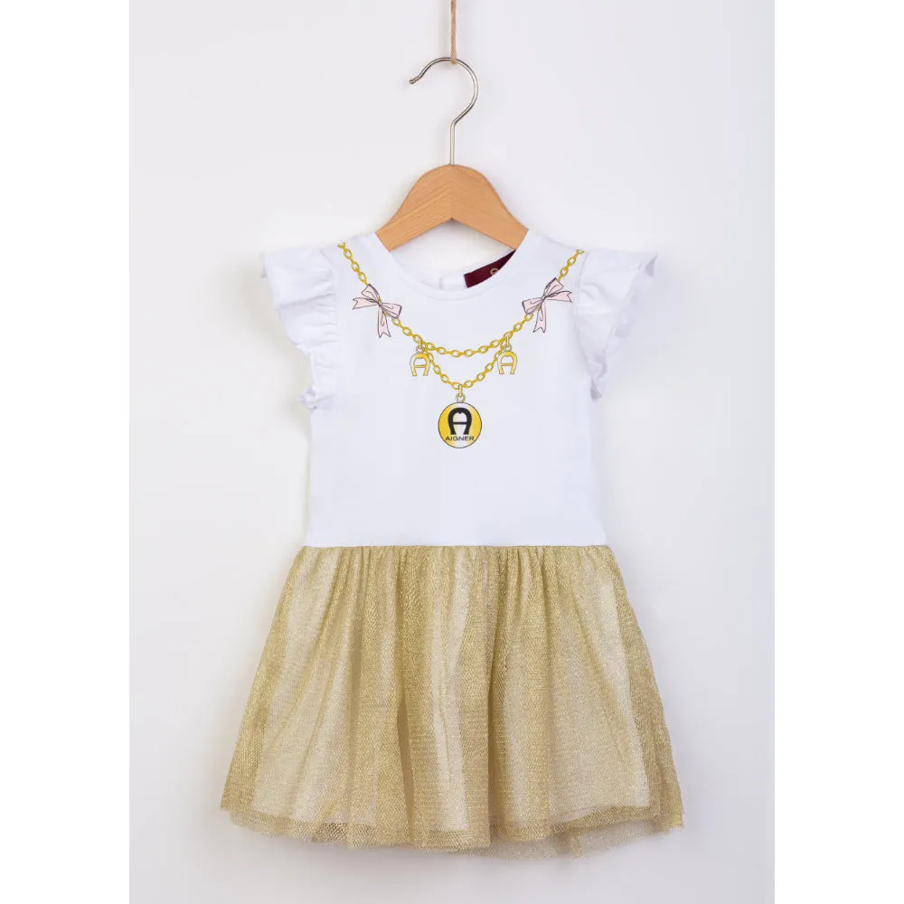 Aigner Kids Baby Girl's White & Gold Dress