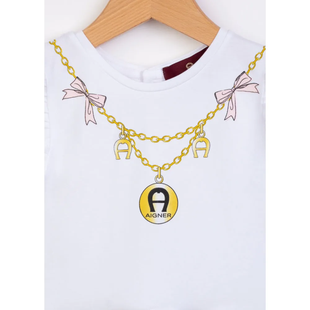 Aigner Kids Baby Girl's White & Gold Dress