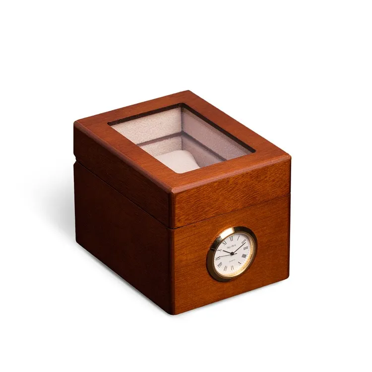 All In Time Wood Single Watch Box with Quartz Movement Clock - Cherry