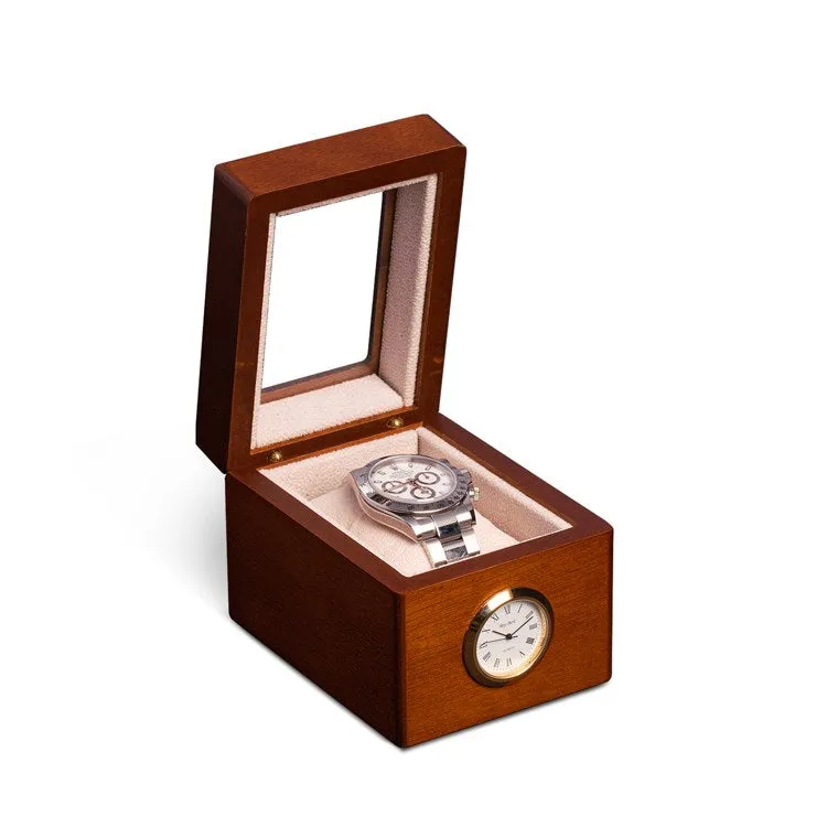 All In Time Wood Single Watch Box with Quartz Movement Clock - Cherry