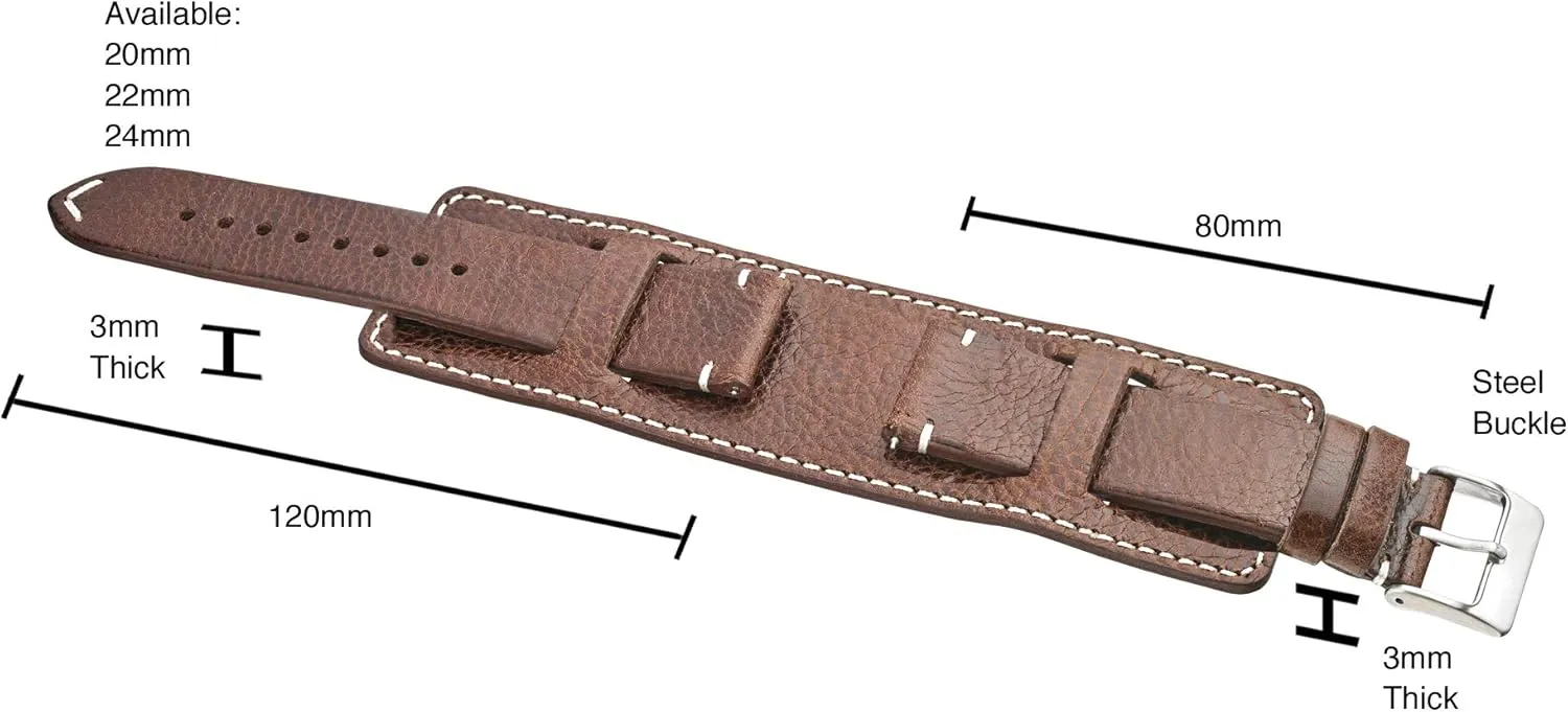 ALPINE Genuine Vintage Leather Cuff Watch Band - Full Grain Leather Watch Strap - Replacement Watch Strap for Women & Men - Compatible with Regular & Smart Watch Bands