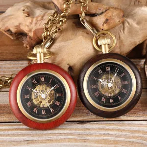 Antique Red Copper and Wood Mechanical Pocket Watch