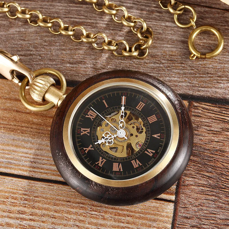 Antique Red Copper and Wood Mechanical Pocket Watch