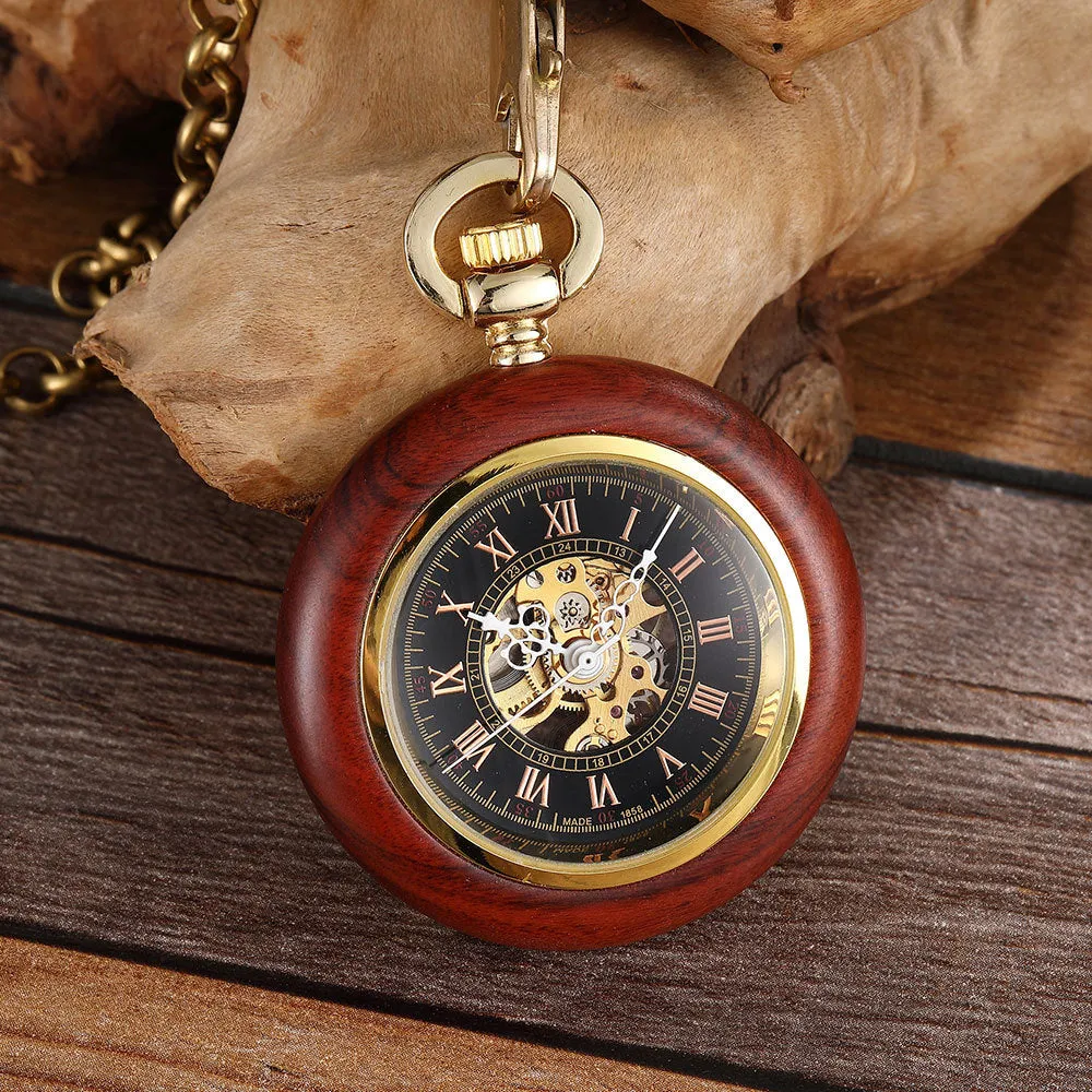 Antique Red Copper and Wood Mechanical Pocket Watch