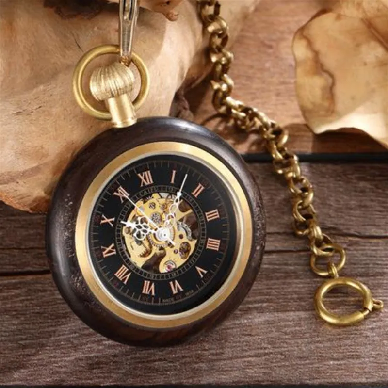 Antique Red Copper and Wood Mechanical Pocket Watch