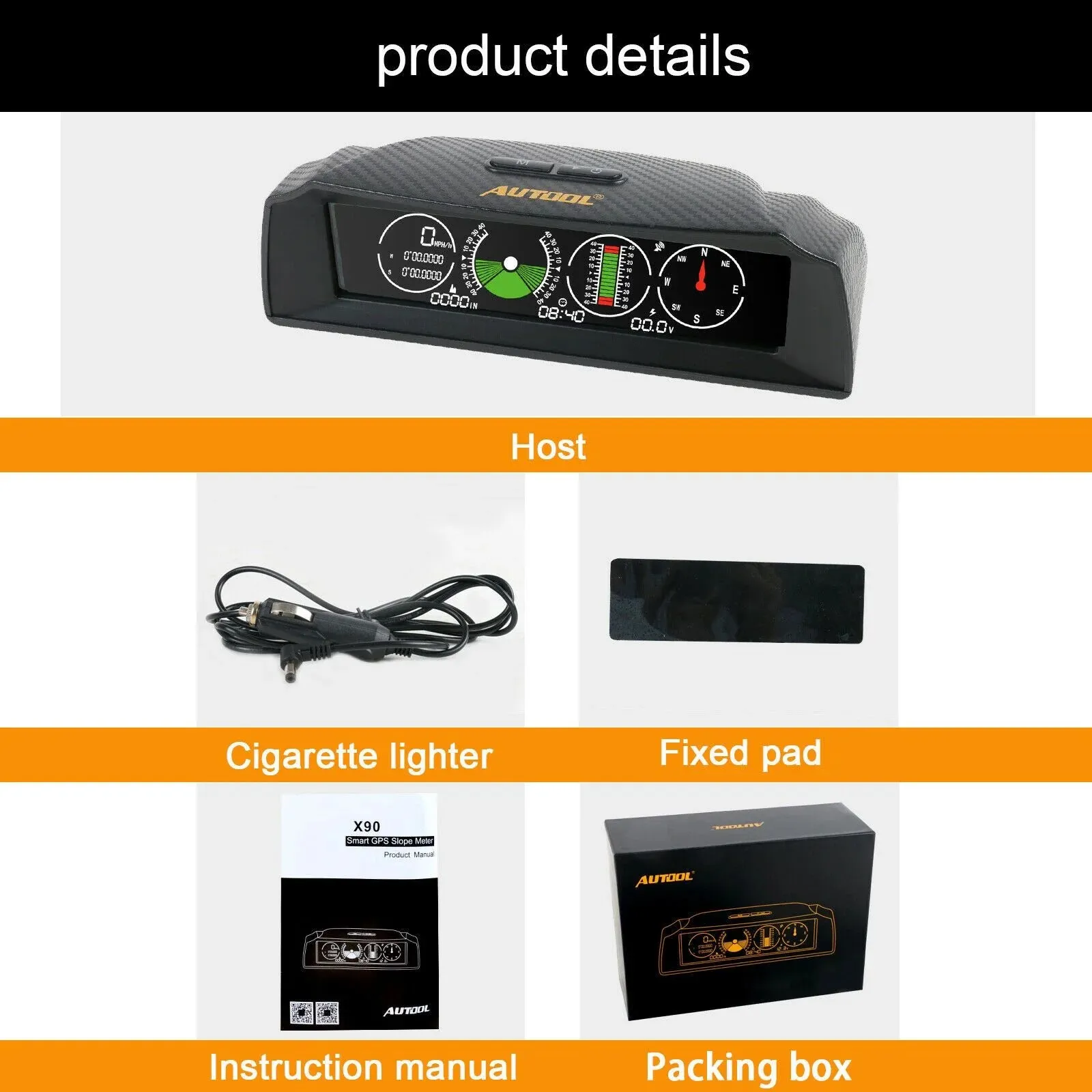 Autool GPS Inclinometer Angle Tilt Slope Meter Indicator Level Gauge Speed Alarm