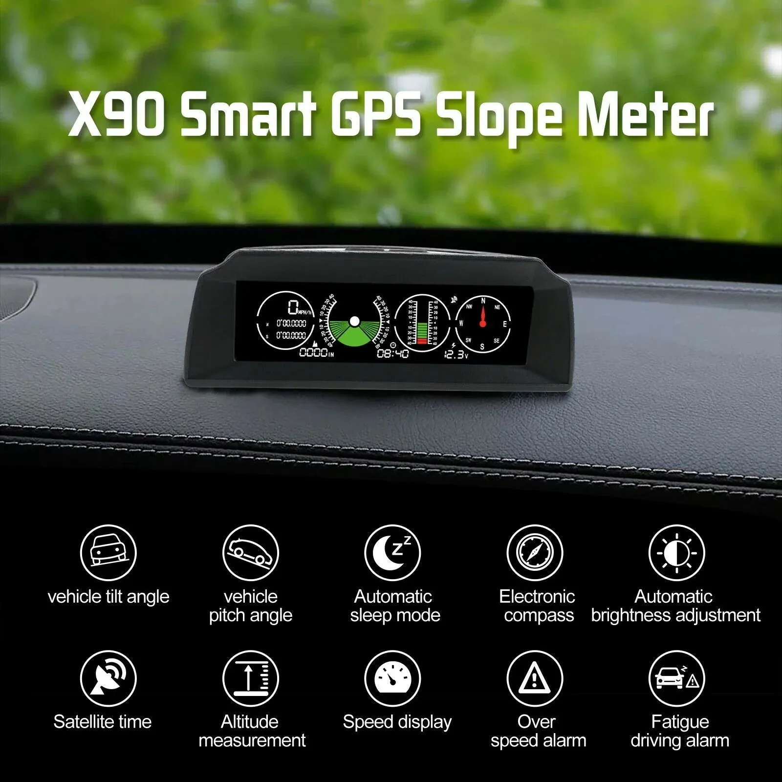 Autool GPS Inclinometer Angle Tilt Slope Meter Indicator Level Gauge Speed Alarm