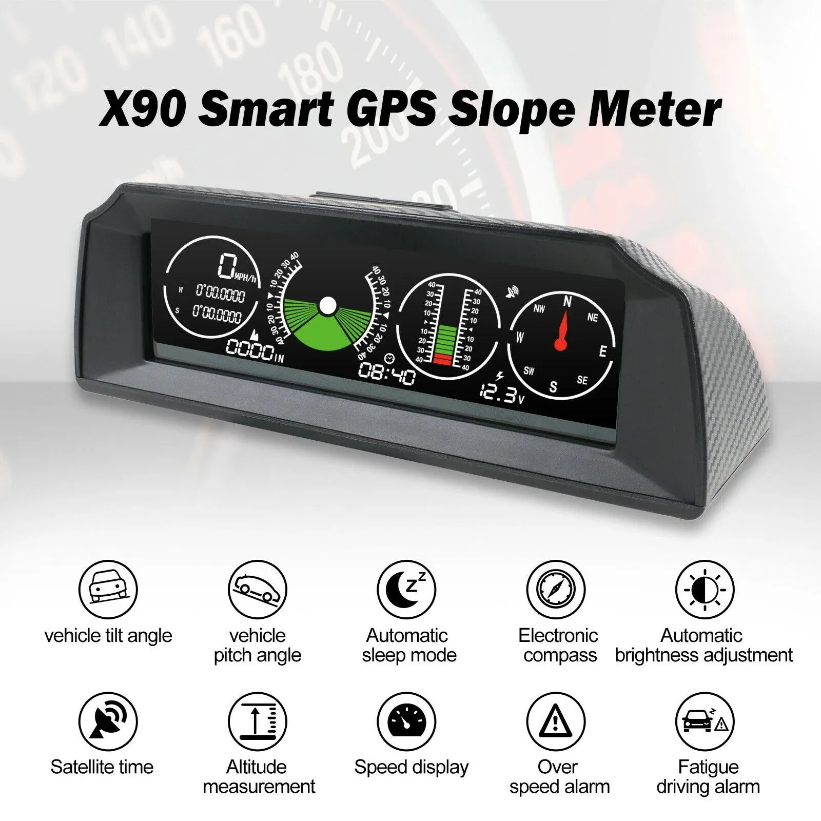 Autool GPS Inclinometer Angle Tilt Slope Meter Indicator Level Gauge Speed Alarm