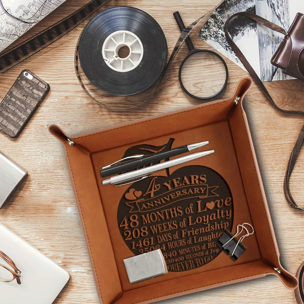 Bella Busta - 4 Years Anniversary -Traditional Fruit Gift for Fourth Anniversary-Engraved Leather Tray (4 Years Anniversary (Apple)) 4 Years Anniversary (Apple)