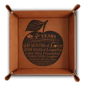 Bella Busta - 4 Years Anniversary -Traditional Fruit Gift for Fourth Anniversary-Engraved Leather Tray (4 Years Anniversary (Apple)) 4 Years Anniversary (Apple)