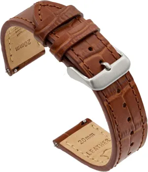 Benchmark Alligator Leather Watch Band - Embossed Cowhide - Quick Release Leather Watch Strap for Men & Women - Choice of Color & Width - 18mm, 20mm or 22mm