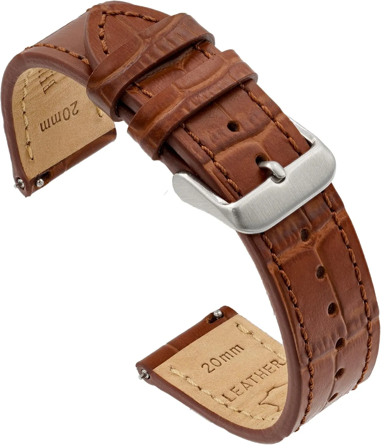 Benchmark Alligator Leather Watch Band - Embossed Cowhide - Quick Release Leather Watch Strap for Men & Women - Choice of Color & Width - 18mm, 20mm or 22mm
