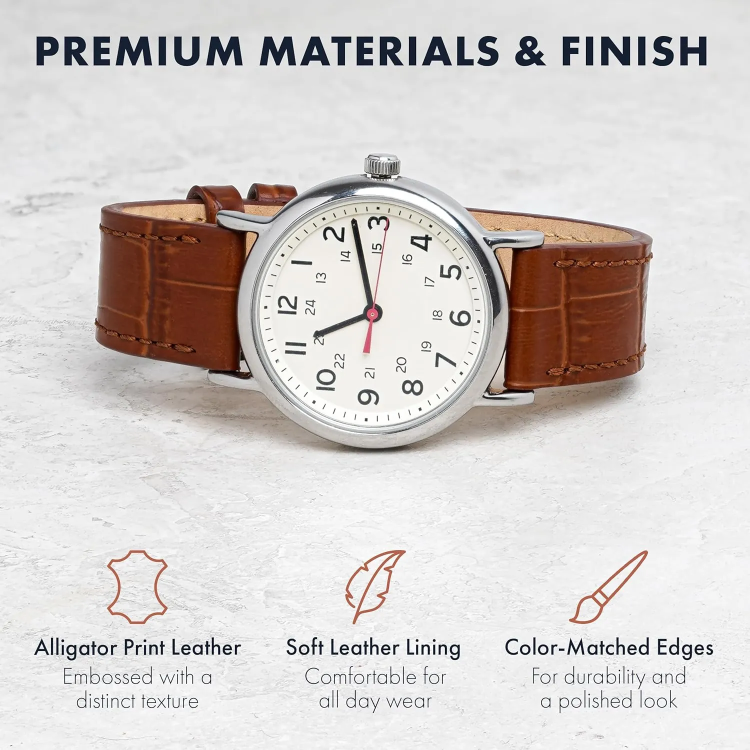 Benchmark Alligator Leather Watch Band - Embossed Cowhide - Quick Release Leather Watch Strap for Men & Women - Choice of Color & Width - 18mm, 20mm or 22mm