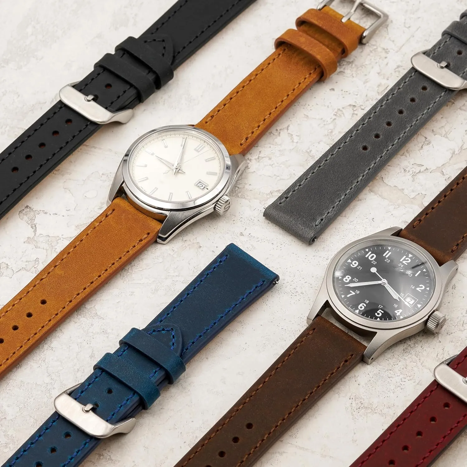 Benchmark Leather Watch Band - Crazy Horse Leather Watch Straps for Men & Women - Stainless-Steel Buckle & Quick Release Spring Bars - Choice of Color - 18mm, 20mm, or 22mm Widths