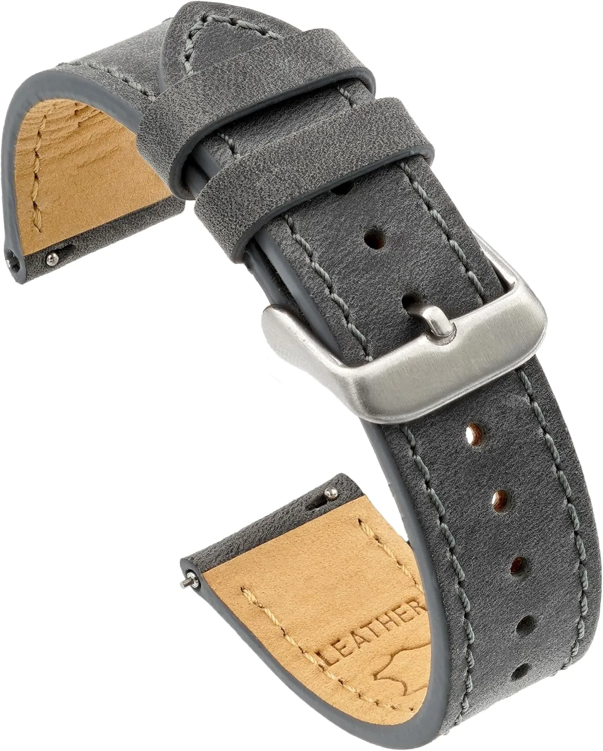 Benchmark Leather Watch Band - Crazy Horse Leather Watch Straps for Men & Women - Stainless-Steel Buckle & Quick Release Spring Bars - Choice of Color - 18mm, 20mm, or 22mm Widths