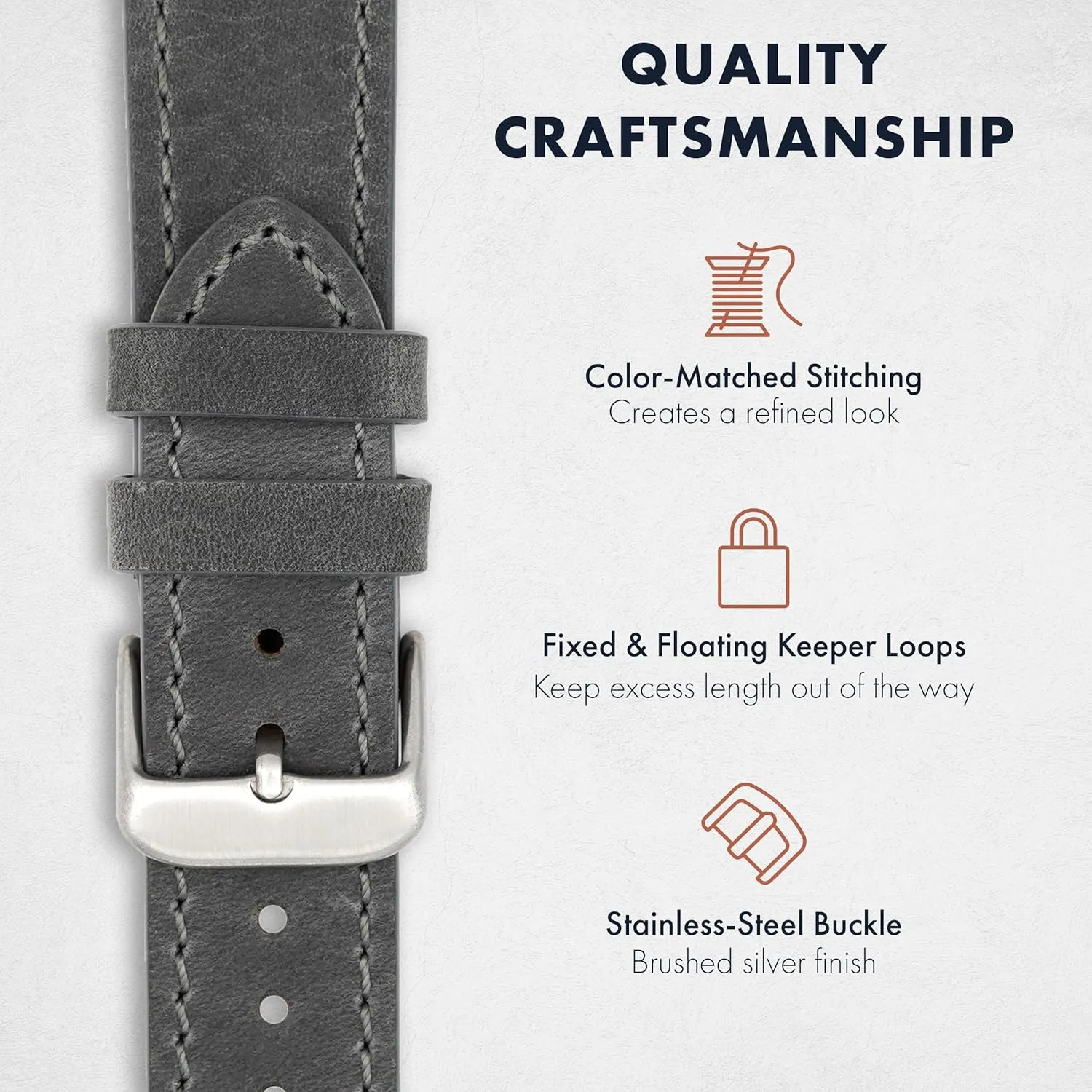 Benchmark Leather Watch Band - Crazy Horse Leather Watch Straps for Men & Women - Stainless-Steel Buckle & Quick Release Spring Bars - Choice of Color - 18mm, 20mm, or 22mm Widths