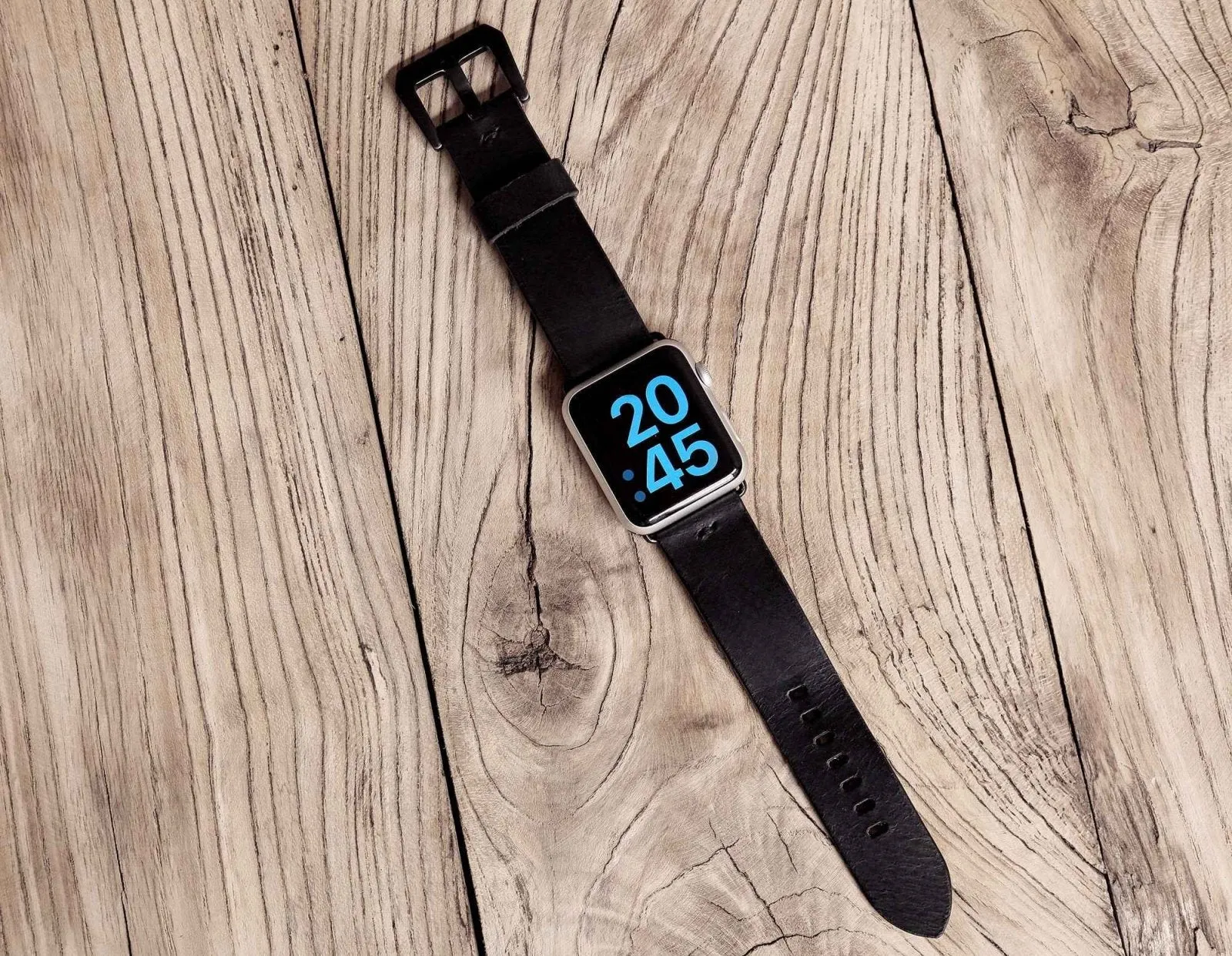 Black leather apple iPhone watch band strap