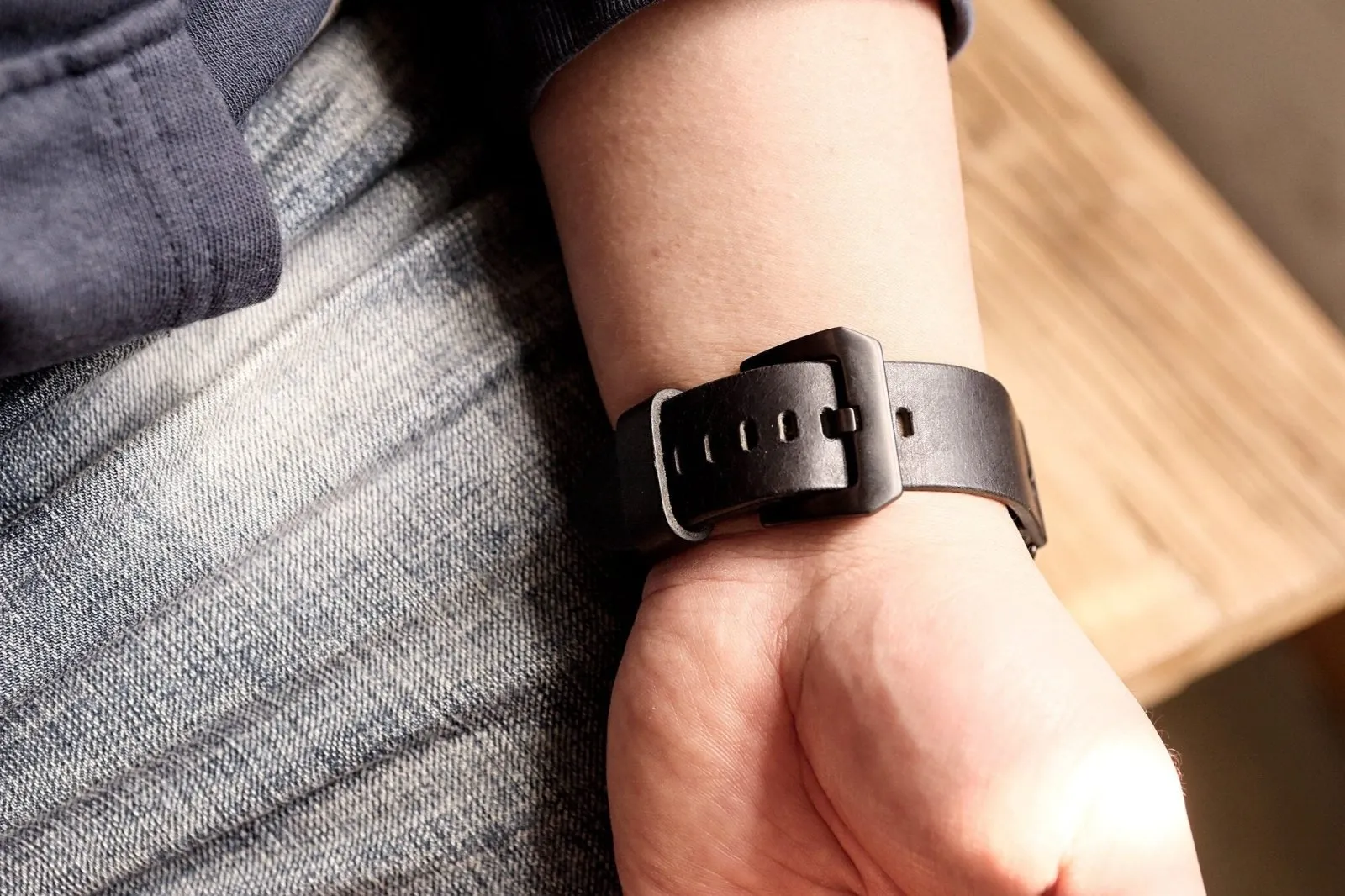 Black leather apple iPhone watch band strap