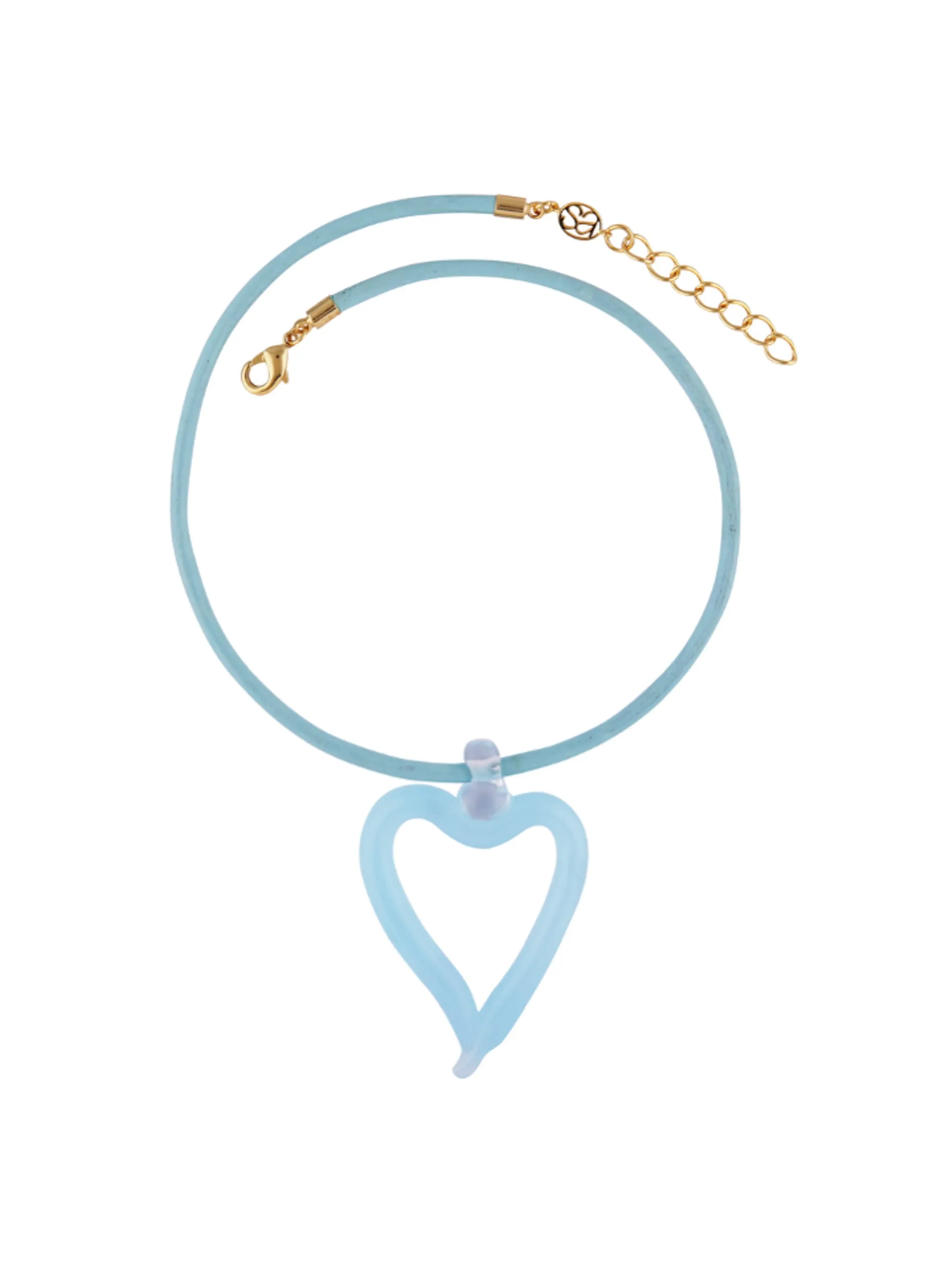 Blue XL Heart of Glass leather cord necklace