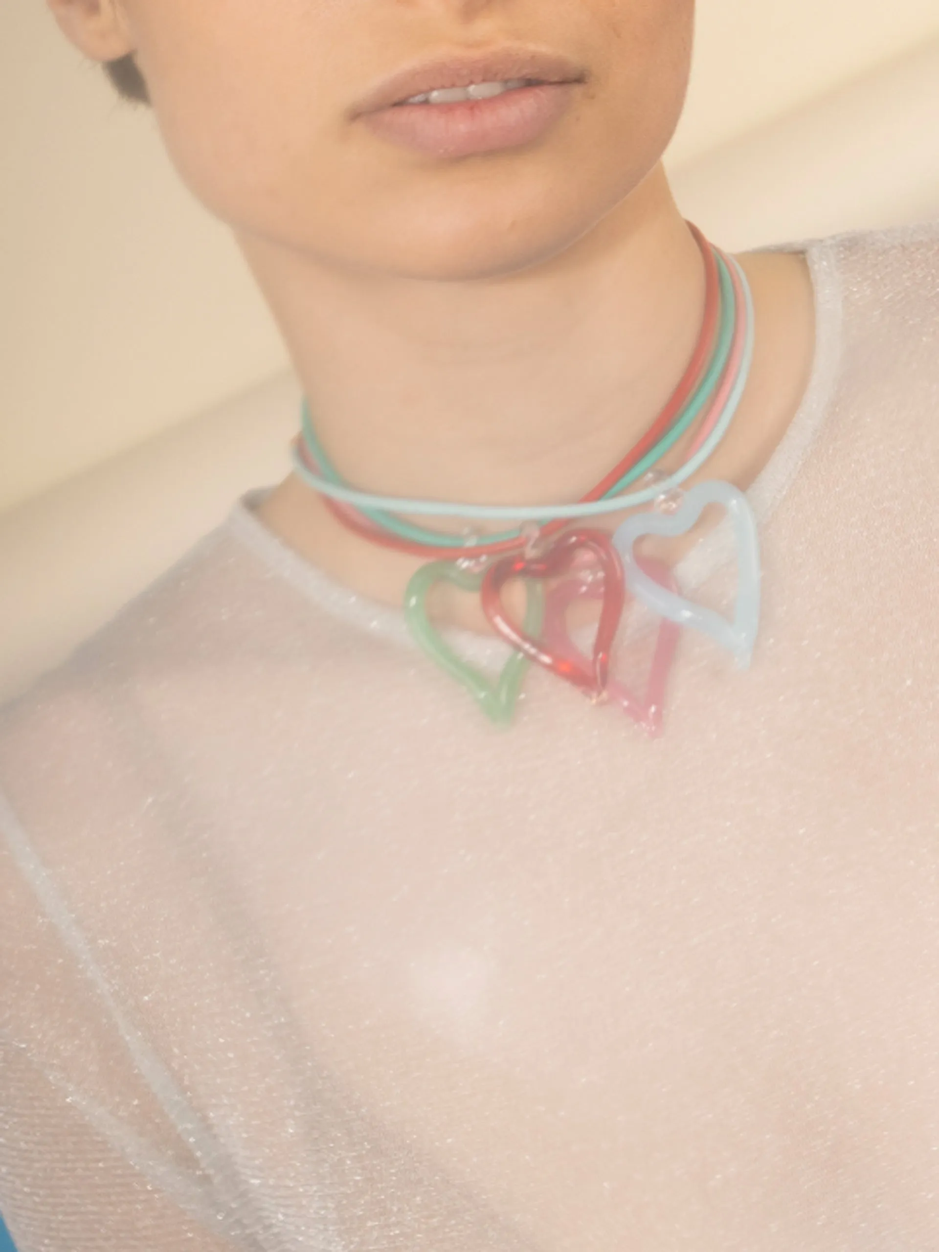 Blue XL Heart of Glass leather cord necklace