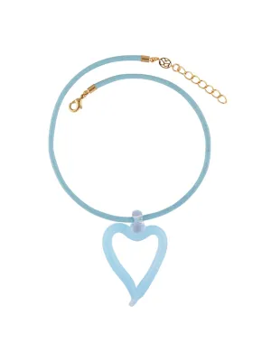 Blue XL Heart of Glass leather cord necklace