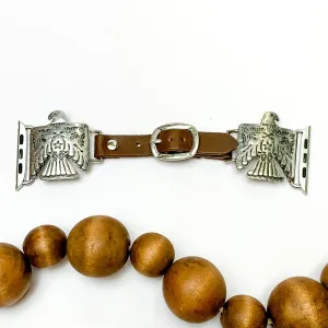 Brown Smart Watch Band with Silver Tone Thunderbird Pendants