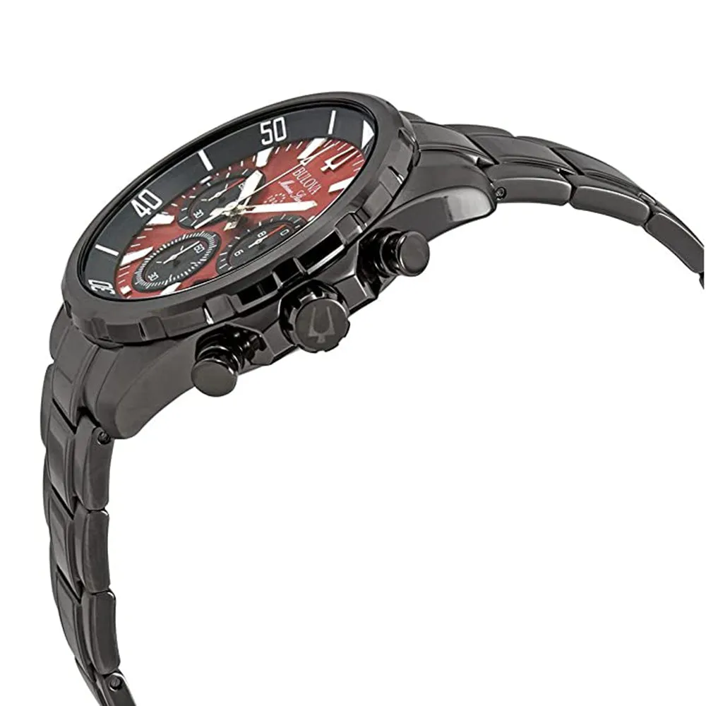 Bulova Men's Red Dial Gray Stainless Steel Band Marine Star Chronograph Quartz Watch - 98B350