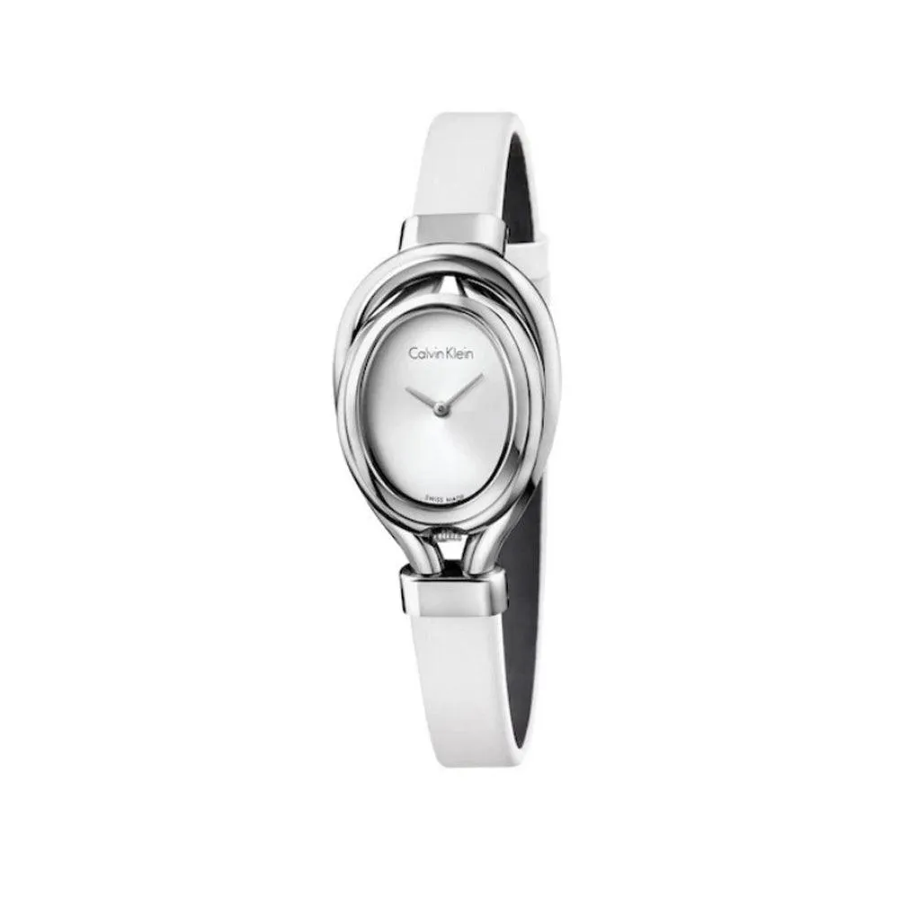 Calvin Klein Microbelt White Leather Strap Ladies Watch