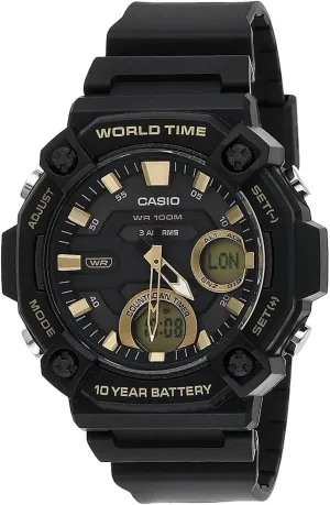 Casio AEQ120W Series | Mens Analog-Digital Watch |100M Water Resistance | Multi Alarms | 100 SEC Stopwatch | Countdown Timer | World Map for World Time | LED Light | LC Display | 10 Yr Batt