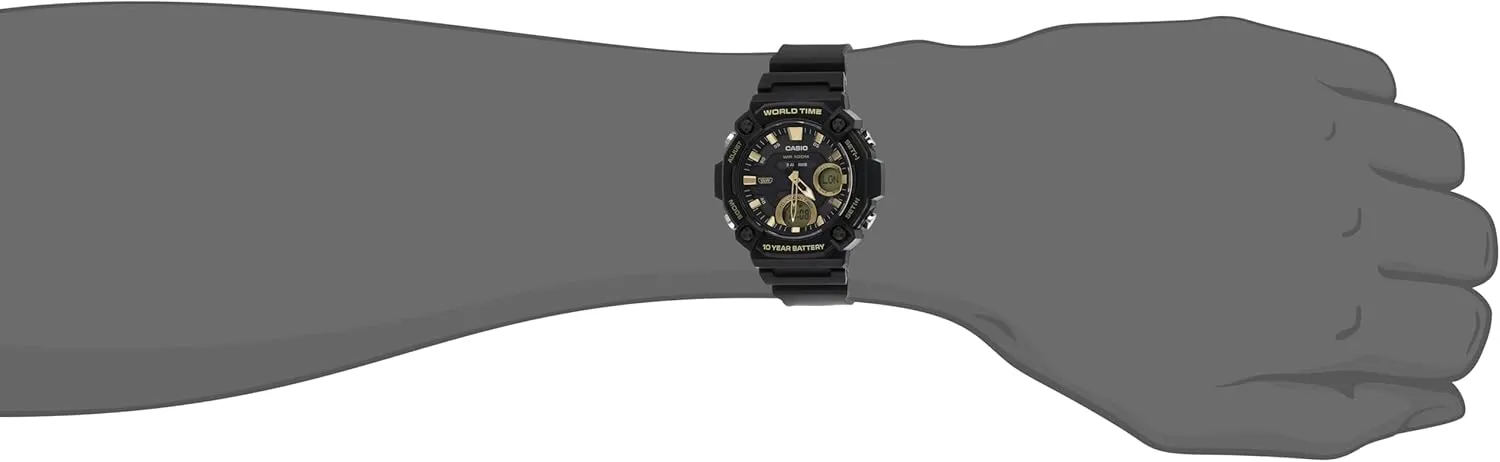 Casio AEQ120W Series | Mens Analog-Digital Watch |100M Water Resistance | Multi Alarms | 100 SEC Stopwatch | Countdown Timer | World Map for World Time | LED Light | LC Display | 10 Yr Batt